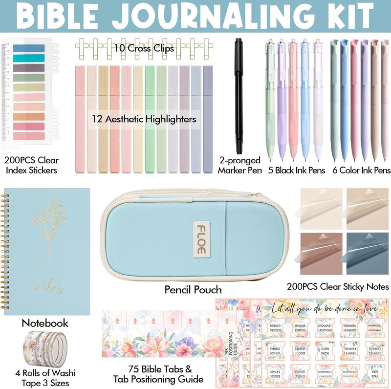 FLOE Bible Study Supplies Journaling Kit for Women, Valentines Day Christian Gifts for Women Her, Bible Study Tool w/Pastel Highlighter and Pen No Bleed, Pencil Case Notebook Annotation Kit Accessories Set - Image 2